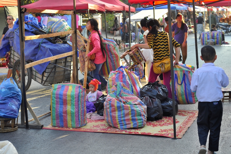Preparing for the night market - Luang Prabang
