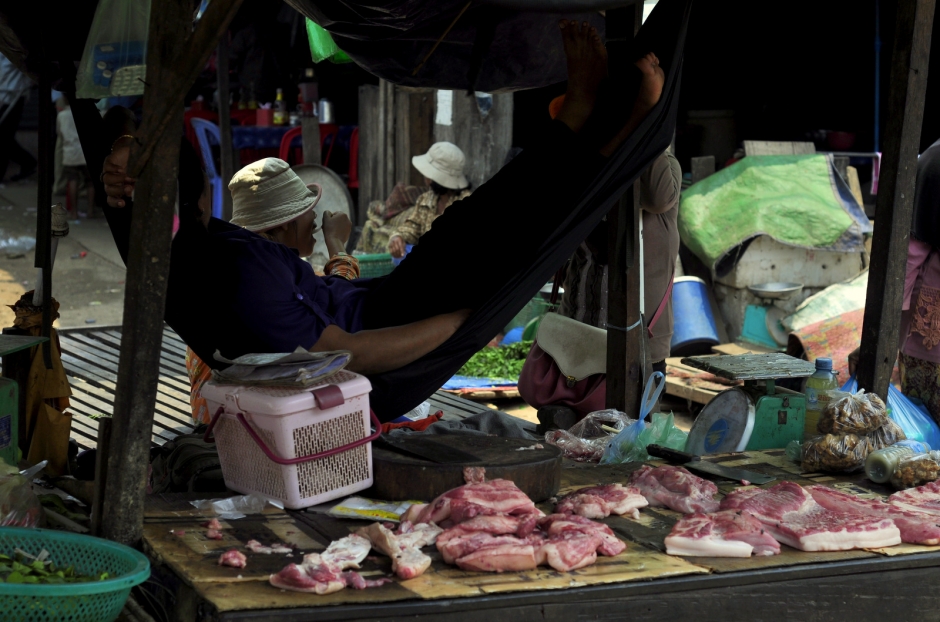 Selling meat from the hammock