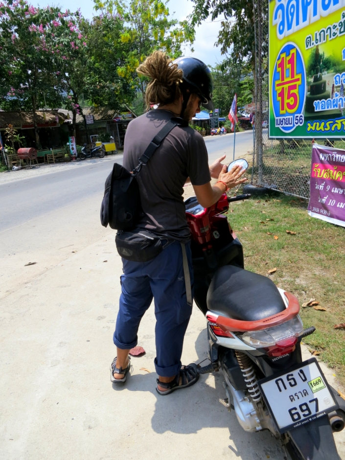 Mat ready to ride the motorcycle