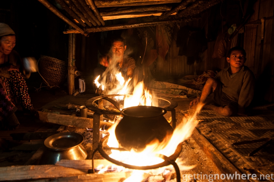 Preparing dinner on the open fire