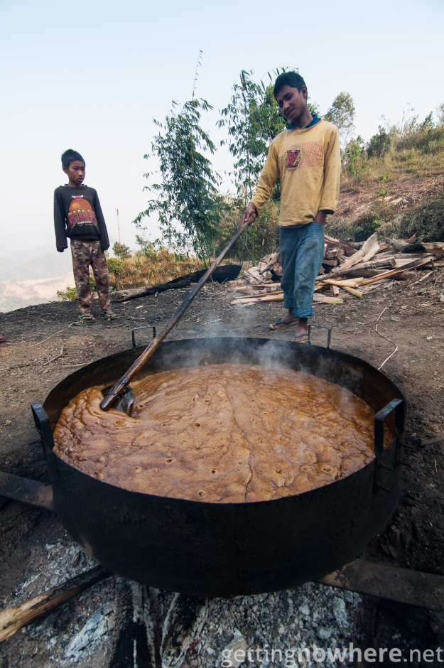 Boiling sugar cane