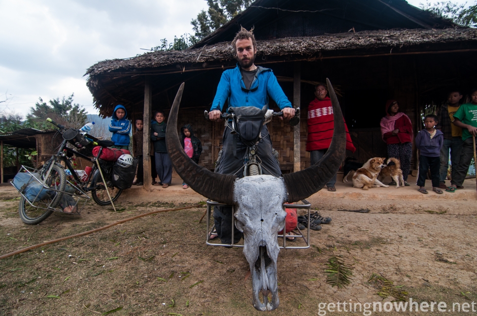 Huge mithun skull on the bike