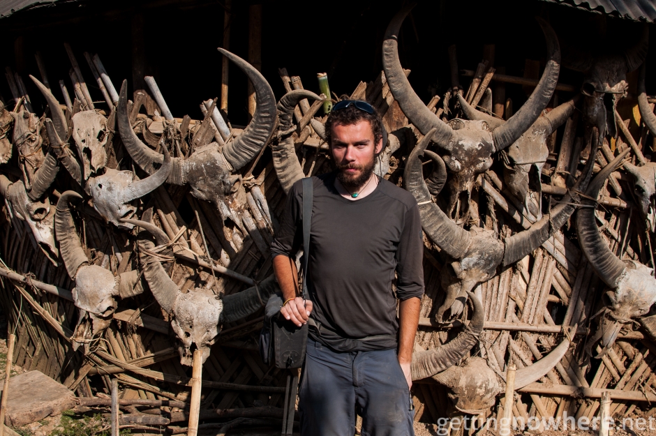 Mat and a lot of mithun skulls